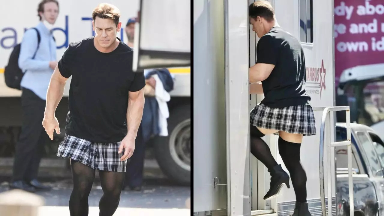 Former WWE star John Cena was seen wearing short skirt, thigh-high stockings while shooting for his upcoming movie 'Ricky Stanicky' on a set in Melbourne, Australia | Photo: Backgrid AU