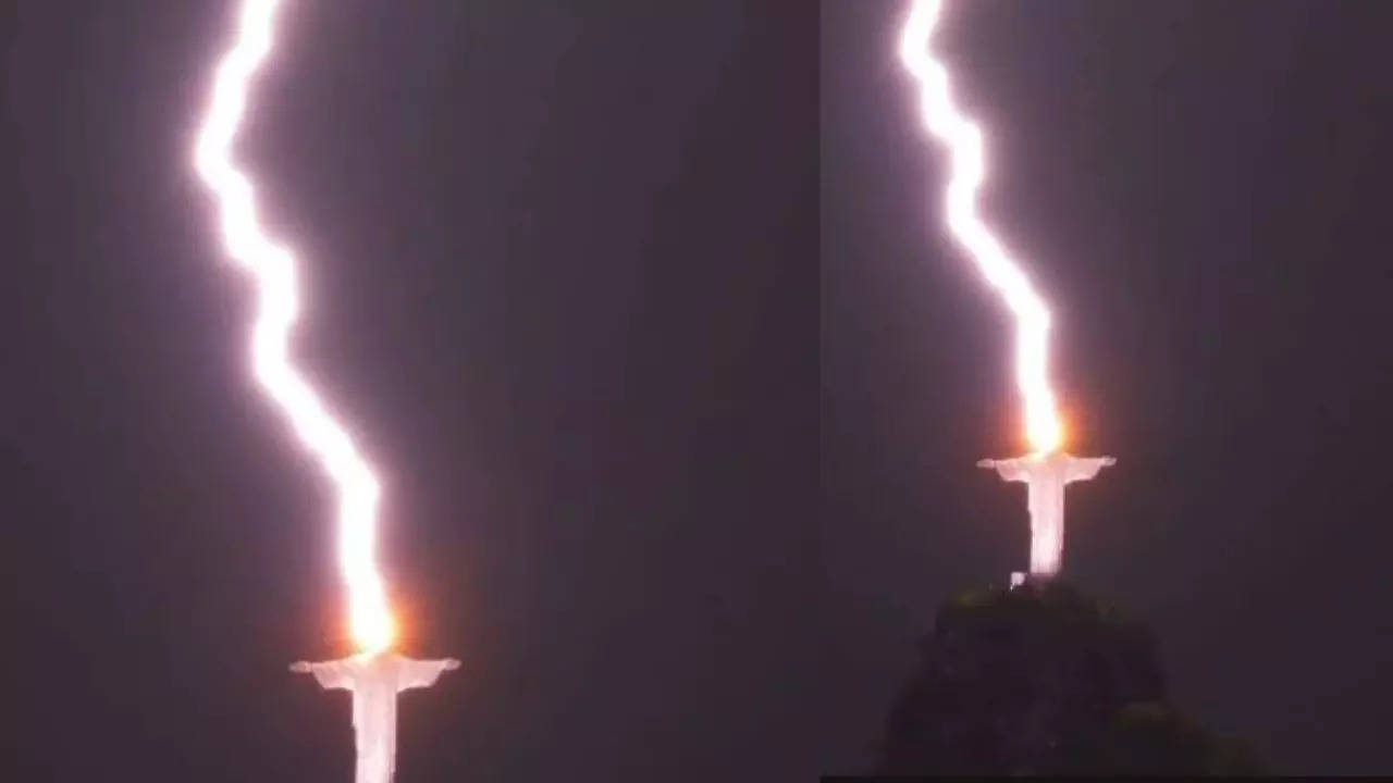 Lightning Strikes Brazils Christ The Redeemer Statue Breathtaking Viral Pictures Leave 