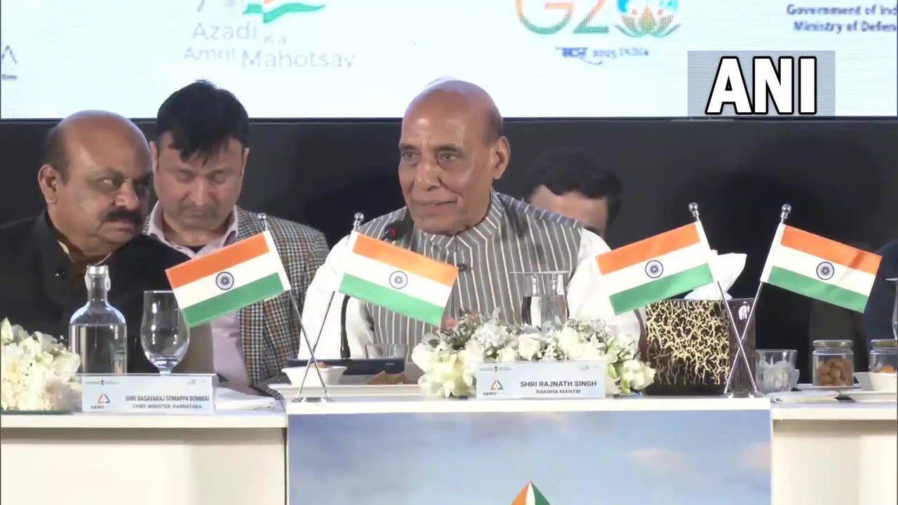 ​Defence Minister Rajnath Singh at Aero India 2023 curtain raiser in Bengaluru​