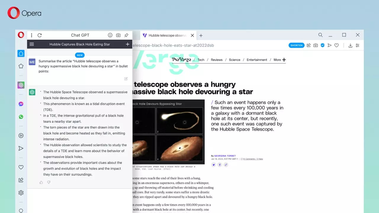 ​Opera brings ChatGPT access to its PC and mobile browsers​ (credit: Opera)