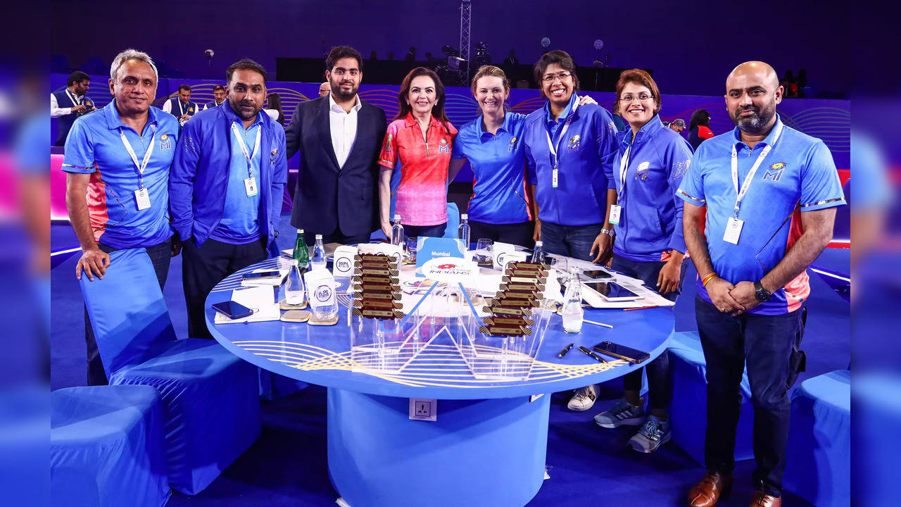 Mrs. Nita M. Ambani and Mr. Akash Ambani along with the Mumbai Indians Women's Premier League team think tank