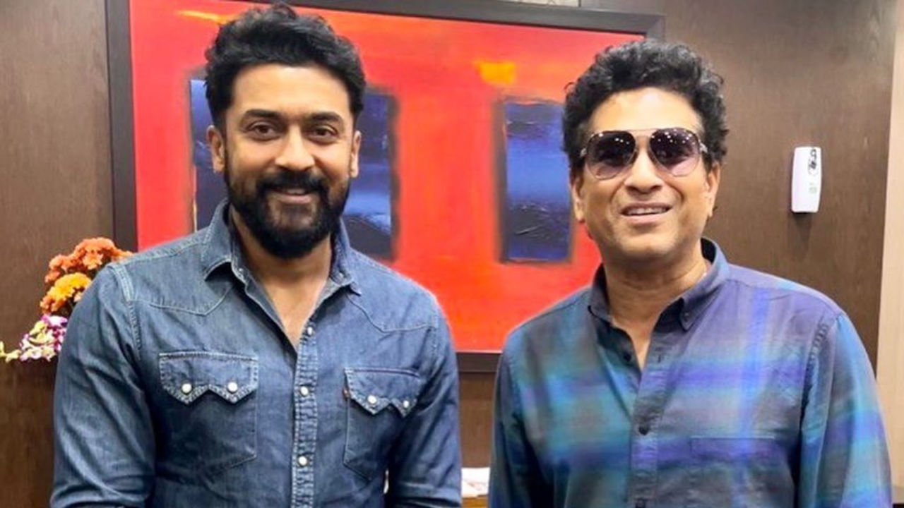 Actor Surya with Sachin Tendulkar