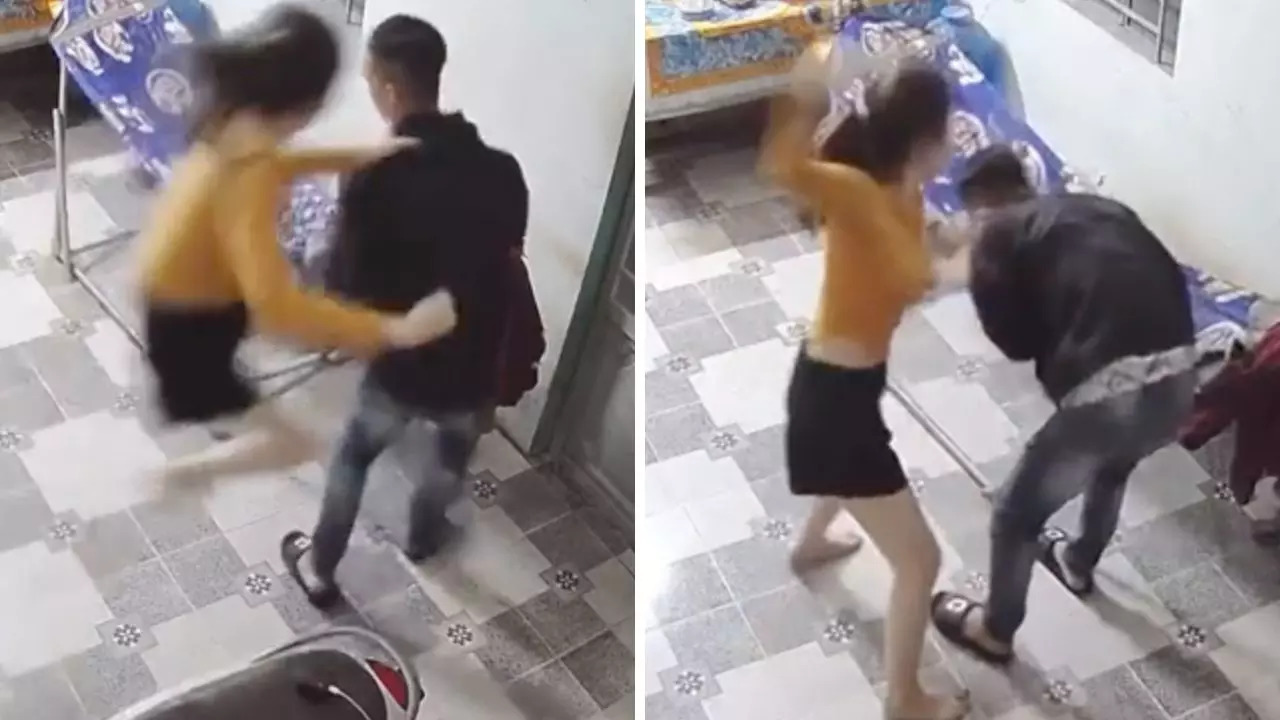 Viral video: CCTV catches wife beating husband brutally after pouncing on  him