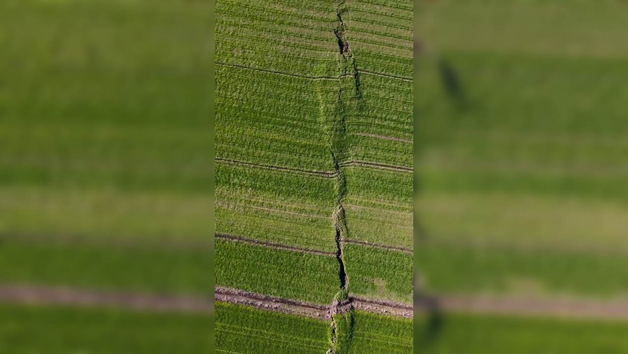 Turkey Earthquake Aerial Footage Showing Crack In Fault Line