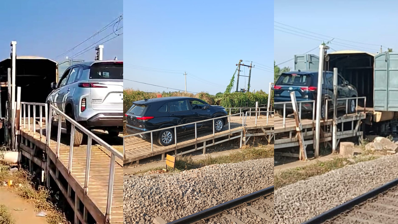 Toyota cars being loaded into auto wagons of Indian Railways