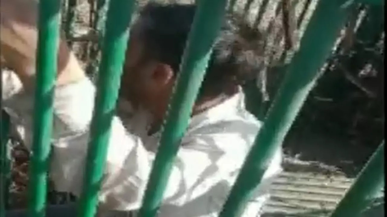 Man gets stuck inside metal cage