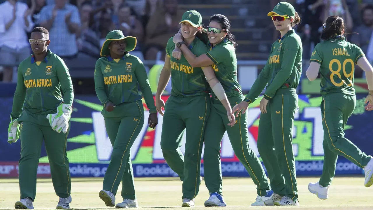 South Africa players celebrate after win in Women's T20 World Cup final