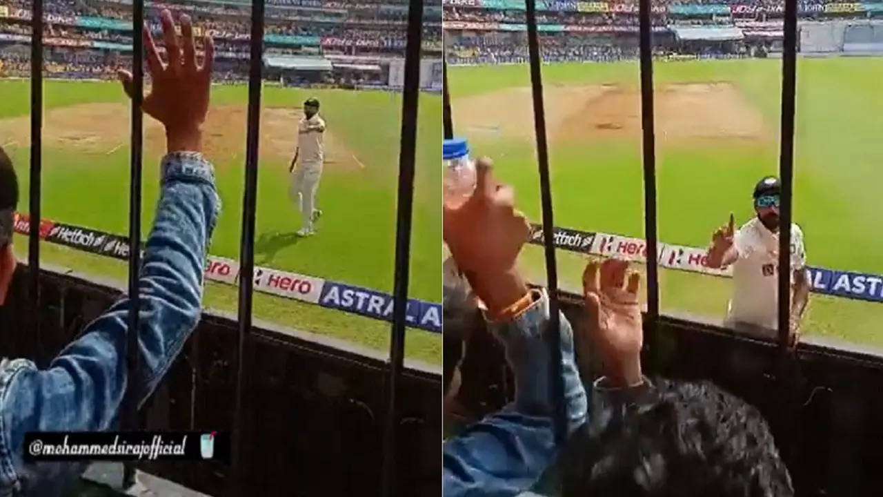 Mohammed Siraj gesture towards a fan.