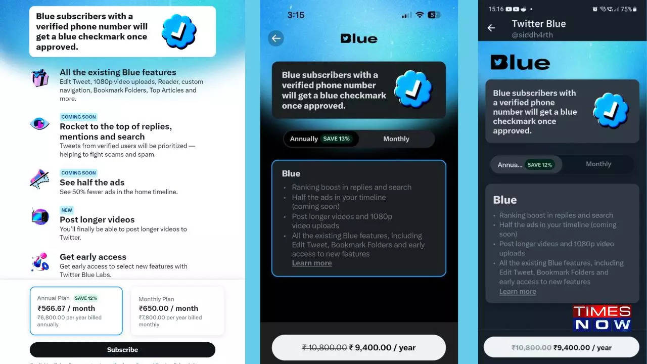 Twitter Blue Subscription Cost on Web, iOS, and Android