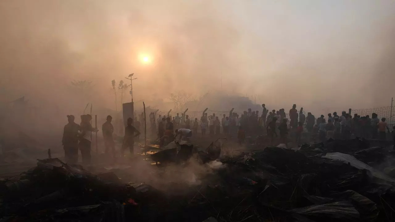 Fire at a Rohingya refugee camp in southeastern Bangladesh