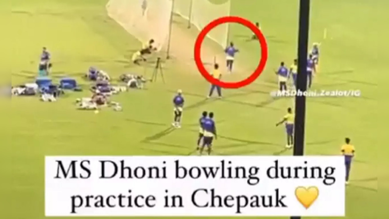 MS Dhoni bowling CSK nets.