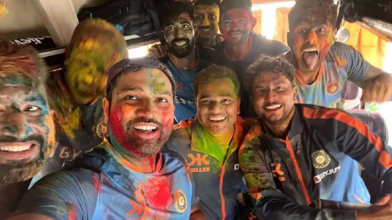 Rohit Sharma celebrates Holi