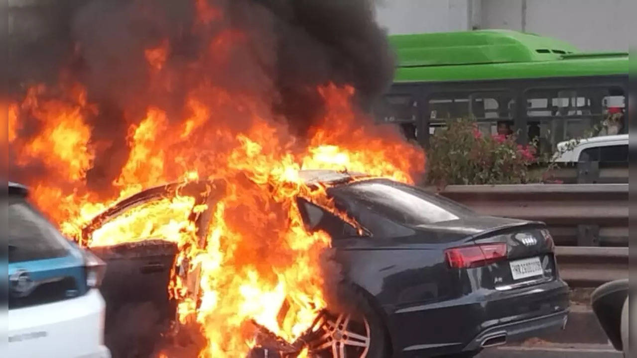 Audi car caught fire.