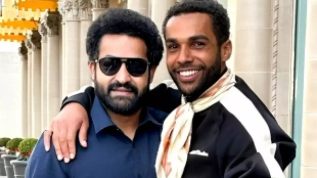 Jr NTR poses with Emily In Paris actor