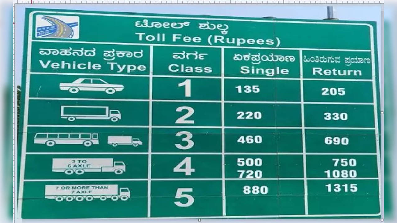 Bengaluru Mysuru Expressway toll charges Rate list for car, truck