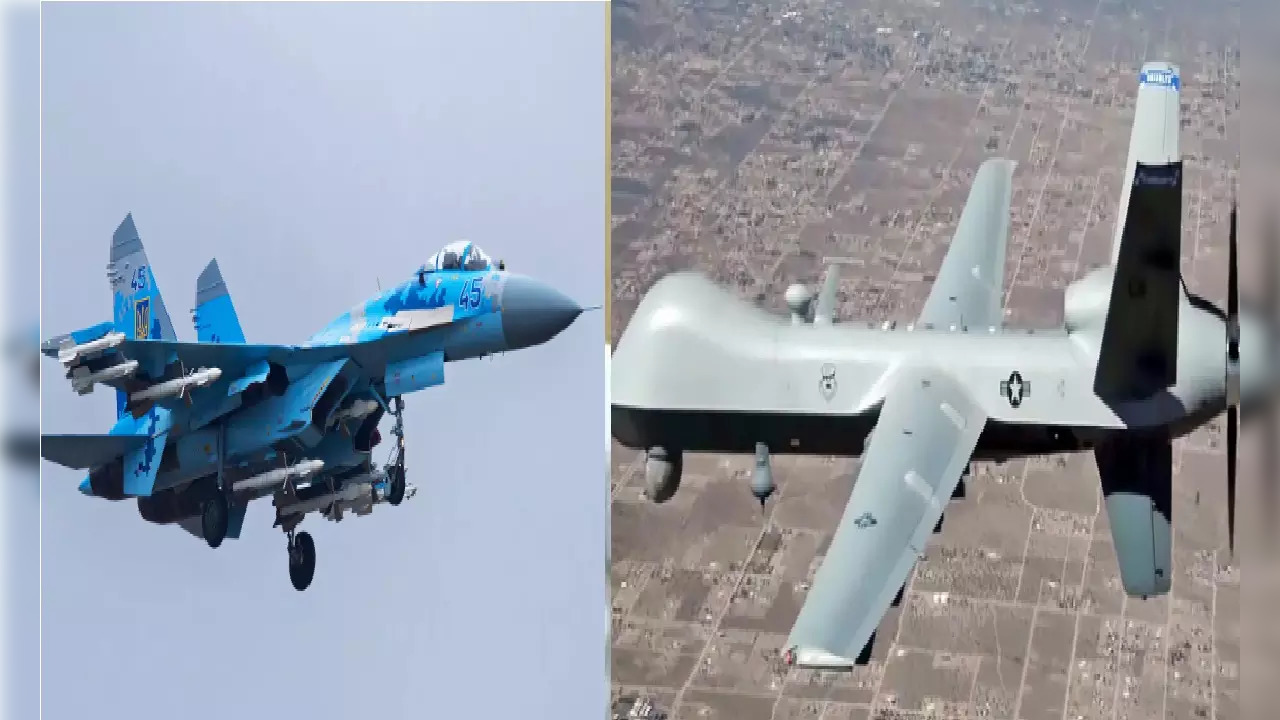 Su-27 and reaper drone