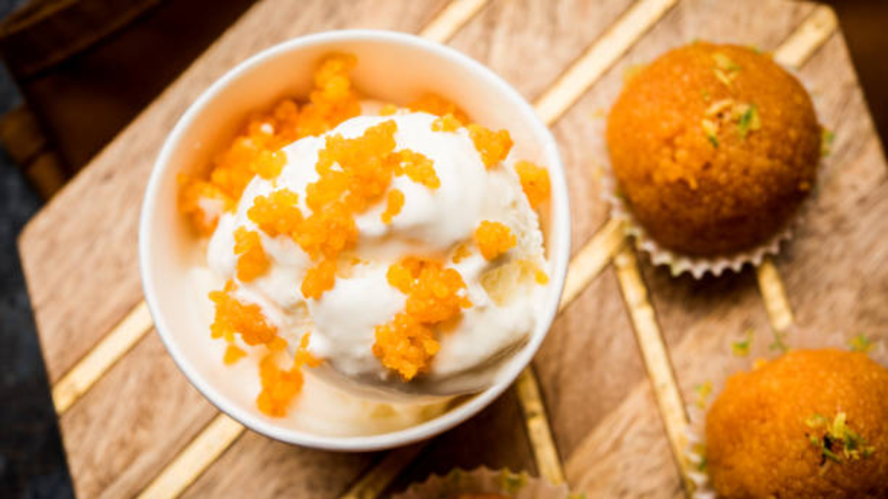 Motichoor laddoo icecream Try this unique dessert and satisfy your