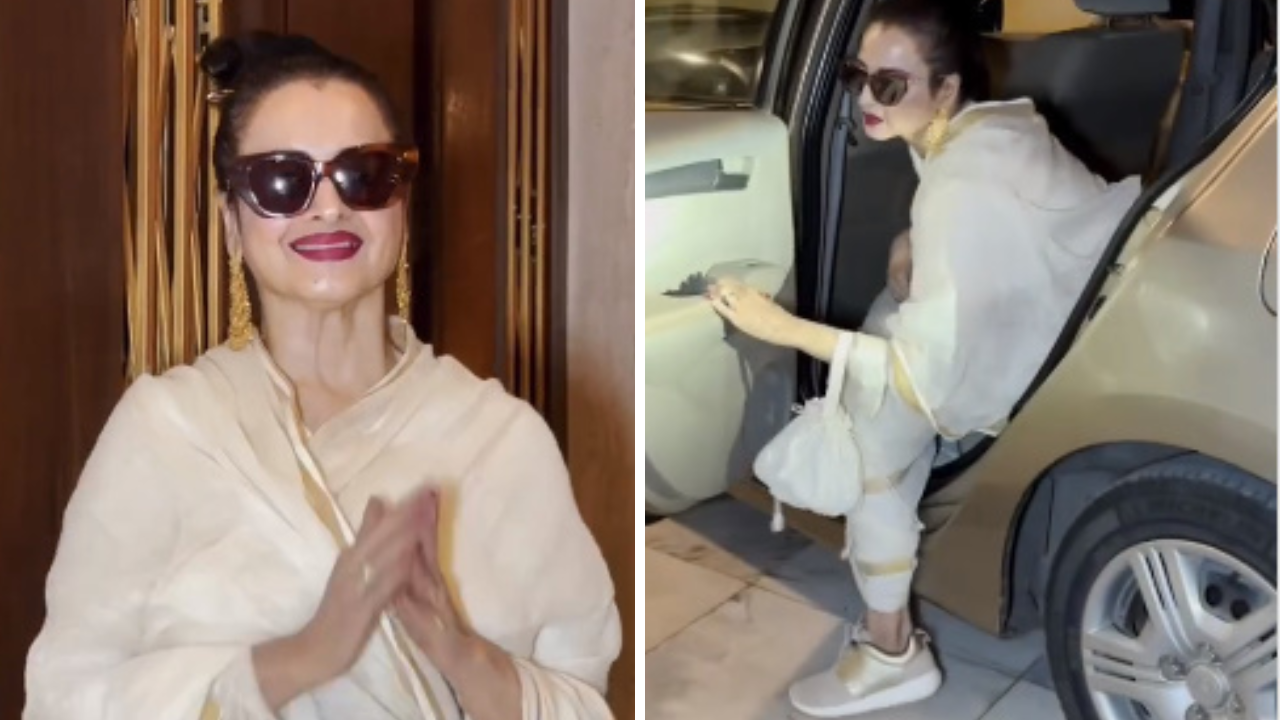 Rekha pairs signature saree with swanky sneakers