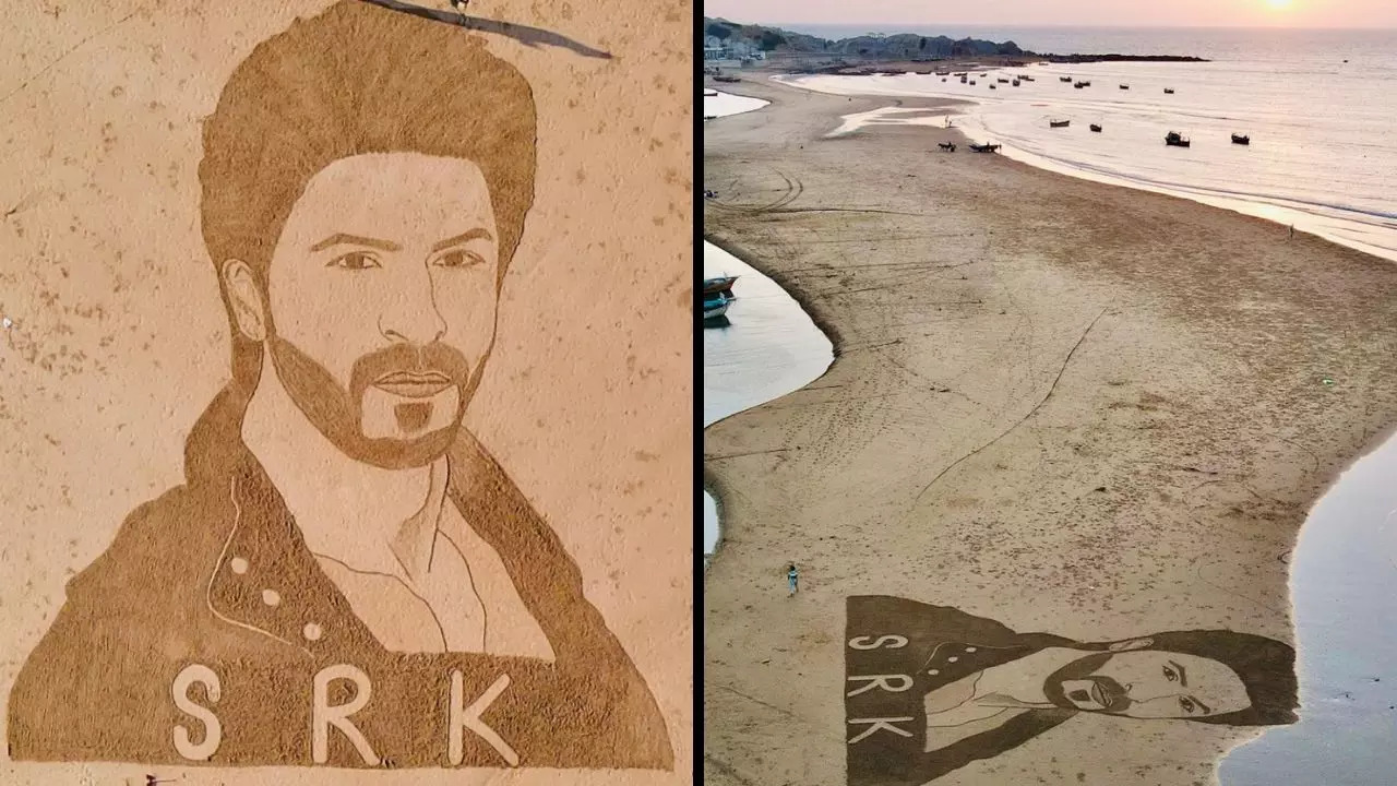 Fans of Bollywood icon Shah Rukh Khan pay tribute to their beloved superstar with a stunning sand art portrait on Balochistan's Gadani Beach | Courtesy: Sameer Shoukat/Instagram