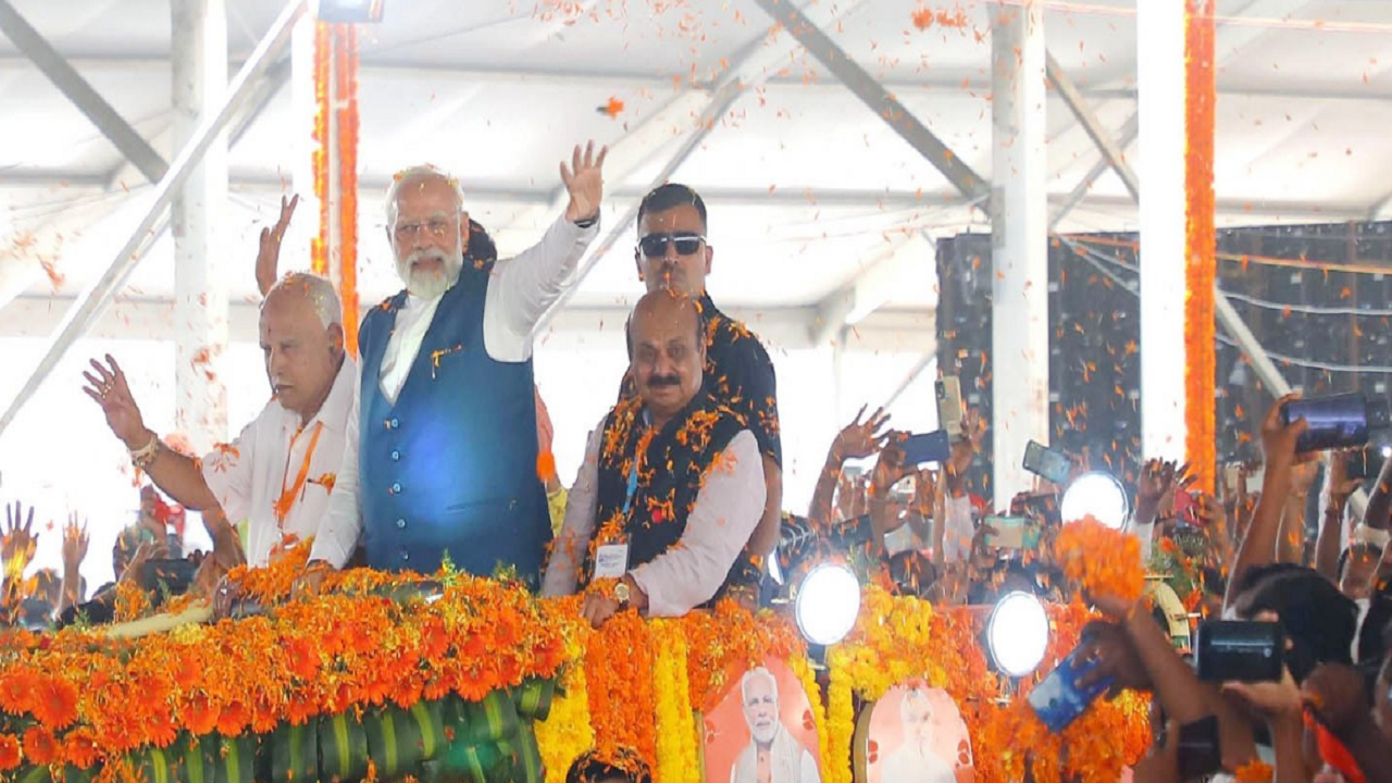 PM Modi held roadshow in Karnataka's Davangere yesterday.