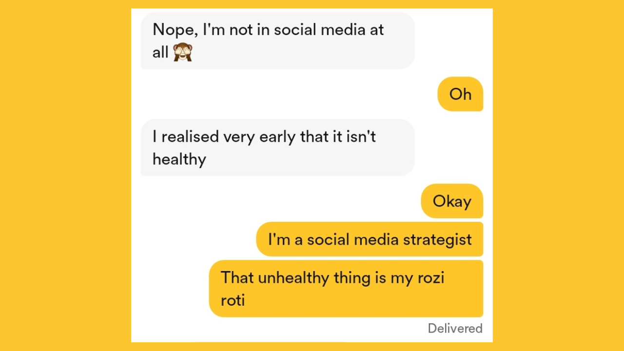 Social media strategist's Bumble match tells her social media is unhealthy