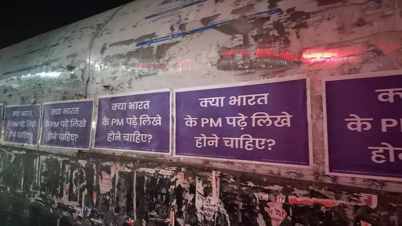 Posters in Delhi question Modi's educational qualification