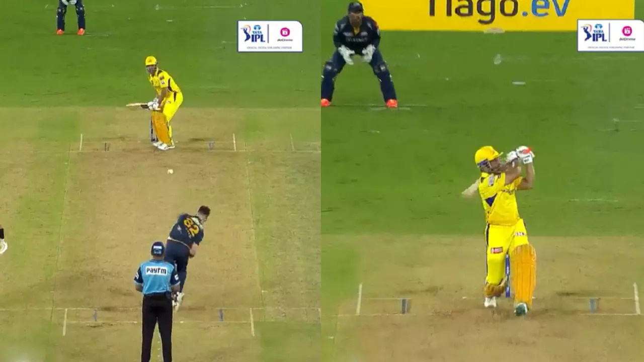 MS Dhoni six CSK vs GT IPL 2023