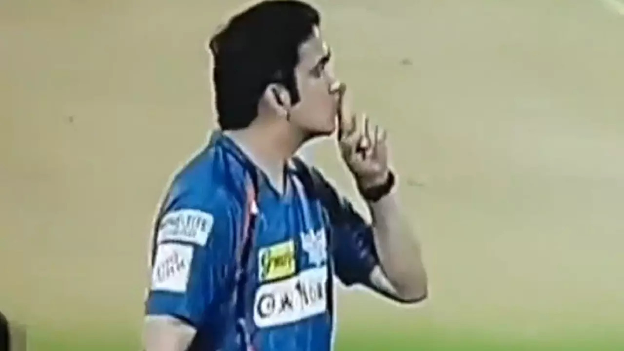 Gautam Gambhir finger on lip celebration after LSG's IPL 2023 win over RCB viral video.