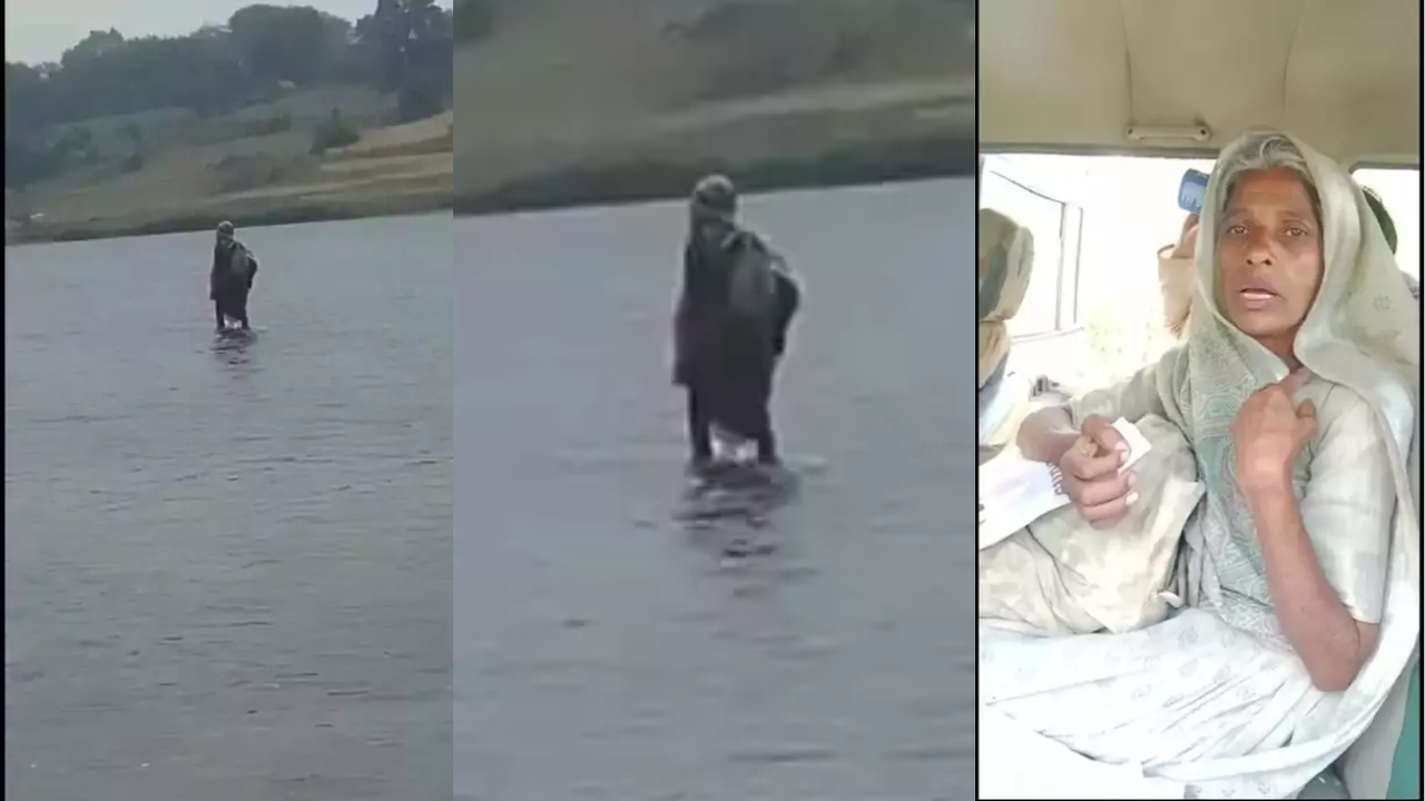 Woman walking on Narmada River