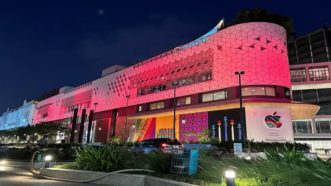 A general view of the barricade of India's first Apple retail store, that will be launched soon, at Jio World Drive Mall, in Mumbai