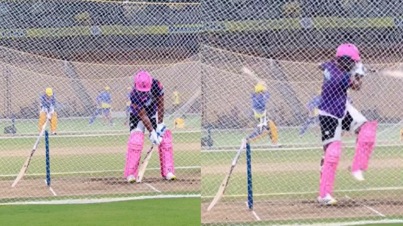 Sanju Samson MS Dhoni batting in nets