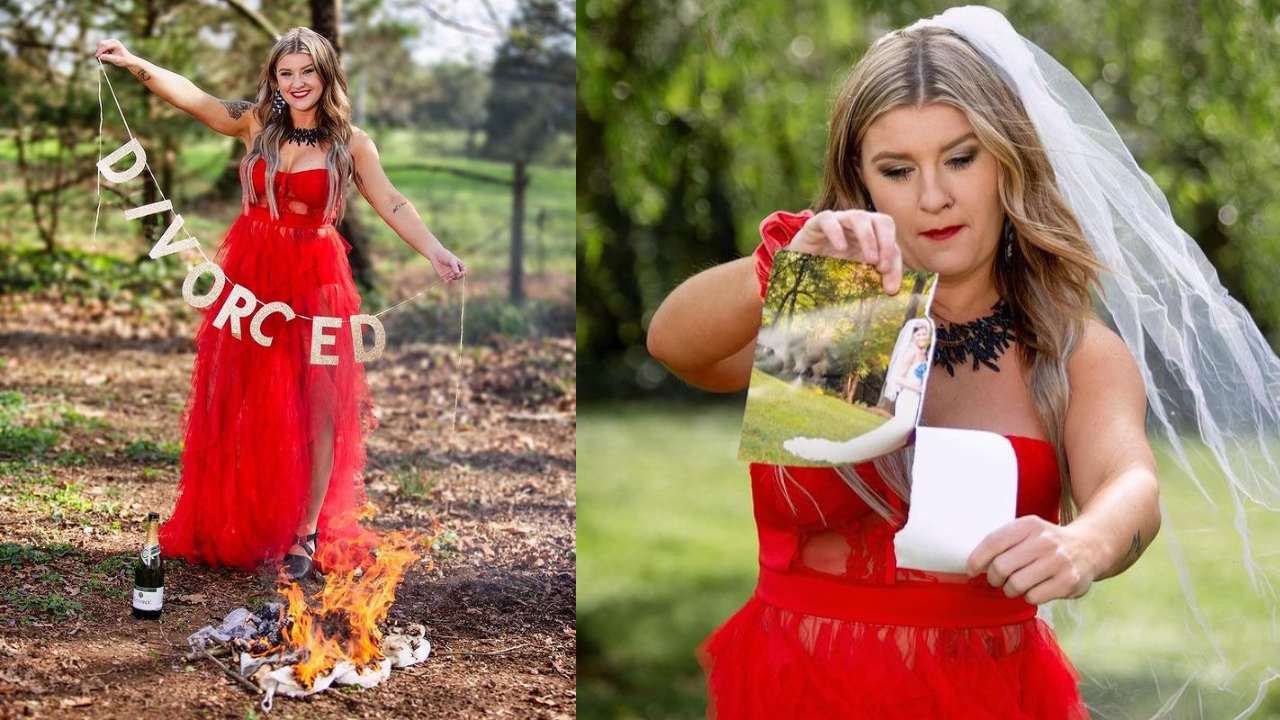 Woman Celebrates Divorce With A Photoshoot Burns Wedding Dress And Photos With Ex Viral News