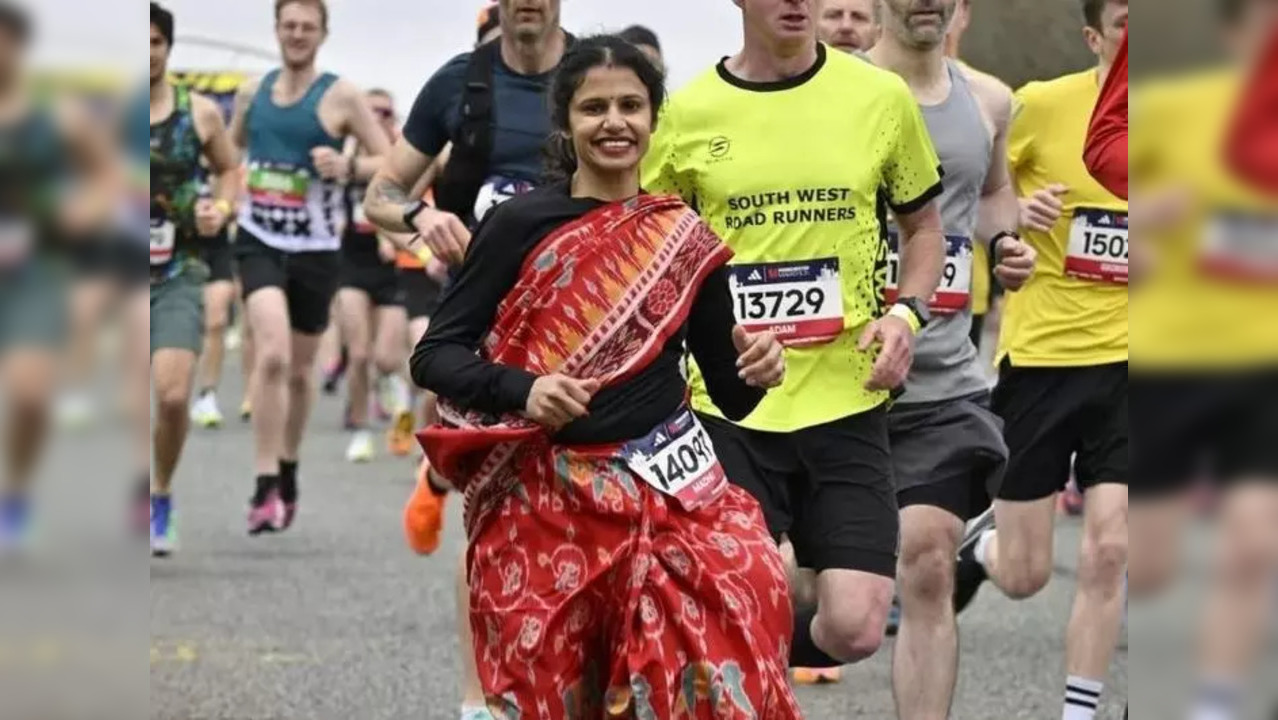 Madhusmita competes in a 42.5 km marathon in Manchester