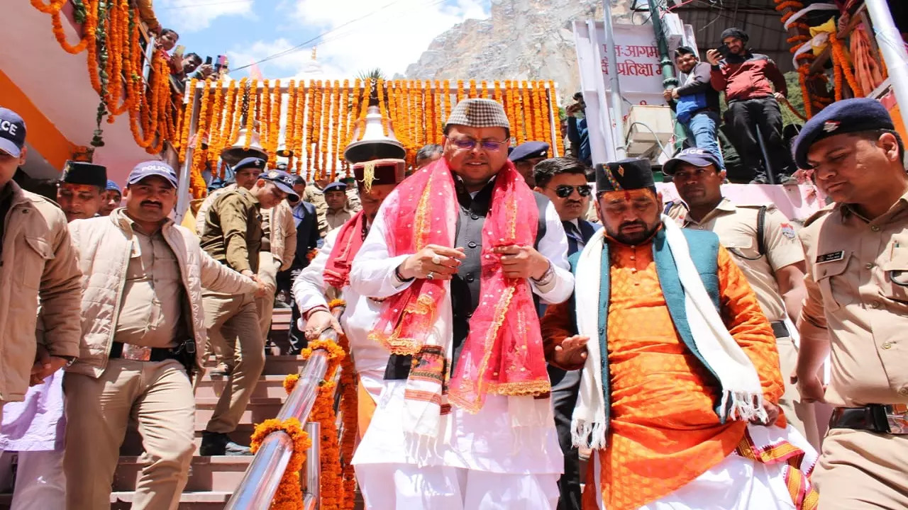 Uttarakhand Chief Minister Pushkar Singh Dhami offered prayers at Kharsali, Yamunotri on Saturday.