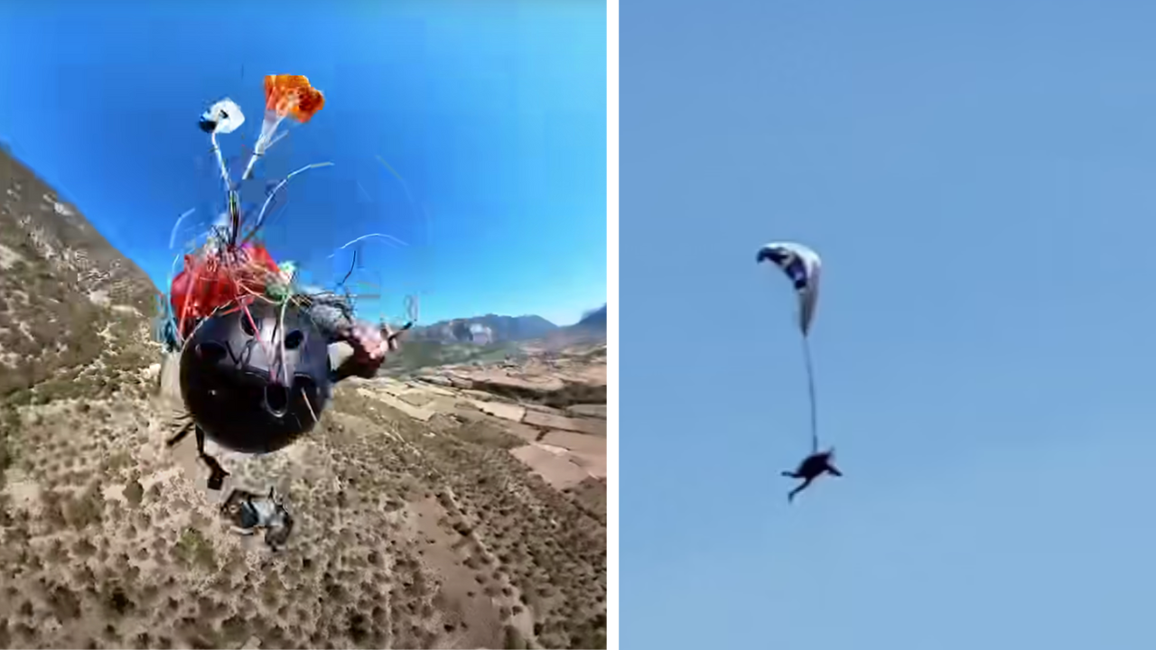 Paraglider survivies mid air horror