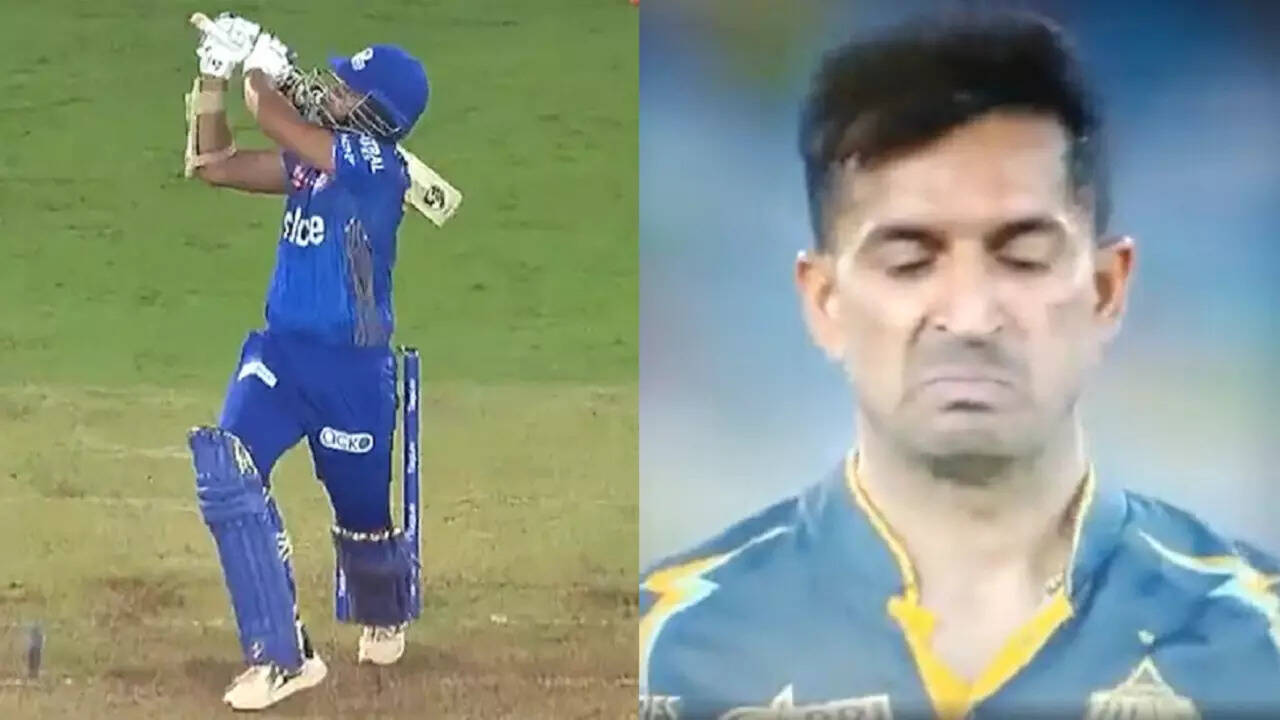 Arjun Tendulkar Hits His 1st Six In Ipl Against Mohit Sharma Gt Pacer Arjun Tendulkar Hits His 1st Six In Ipl Against Mohit Sharma Gt Pacer