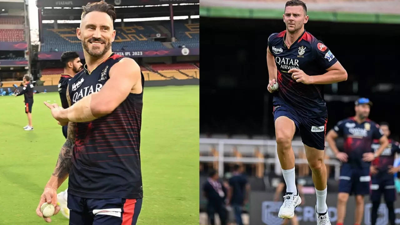 Faf du Plessis Josh Hazlewood RCB vs KKR IPL 2023.