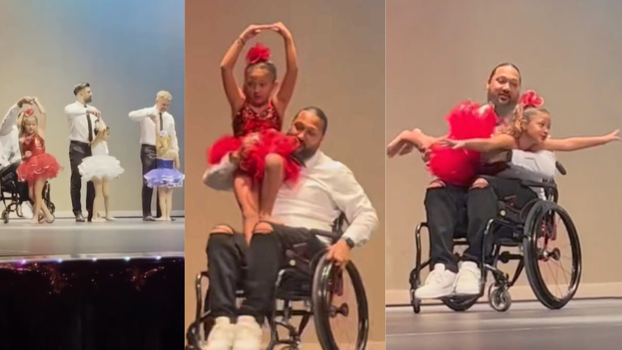 Dad Charles Potter dancing with his daughter Charlize