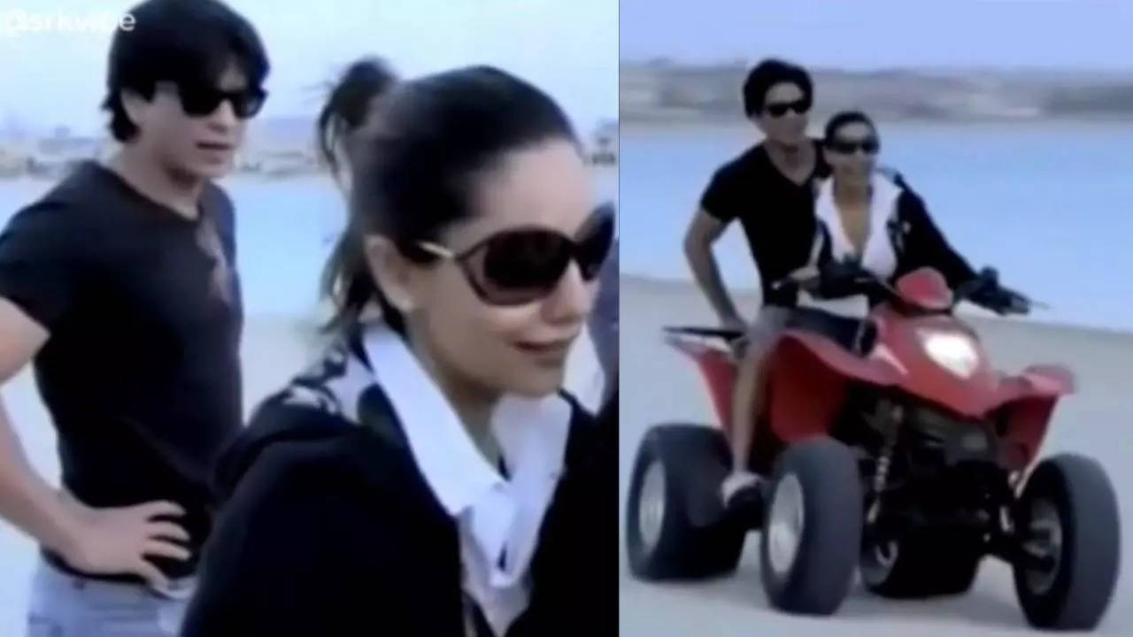 Shah Rukh Khan rides a quad bike as Gauri Khan's pillion rider at a beach | Image credit: SRK Vibe (Screenshot from @_srkvibe2.0/Instagram)