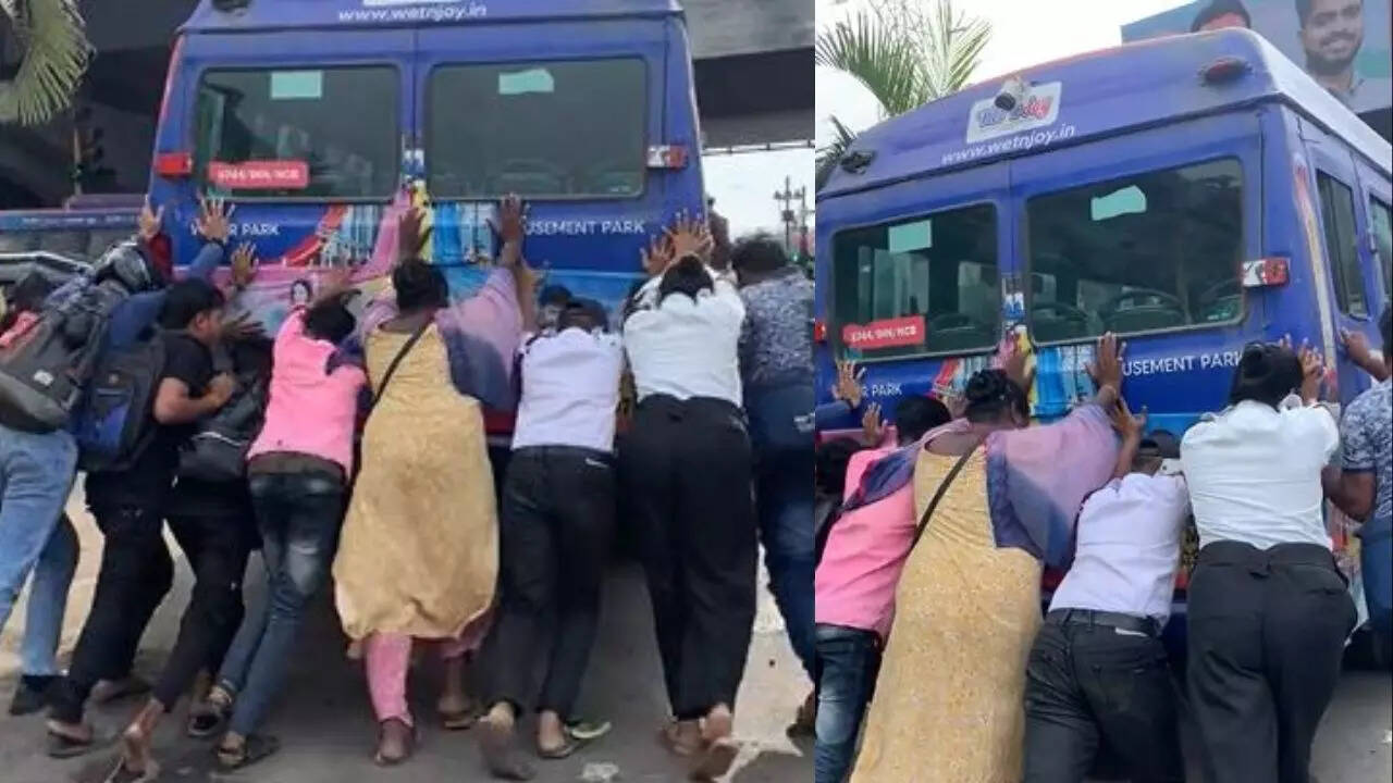 Video Of Passengers Pushing Broke Down Bus In Mumbai Is Going Viral