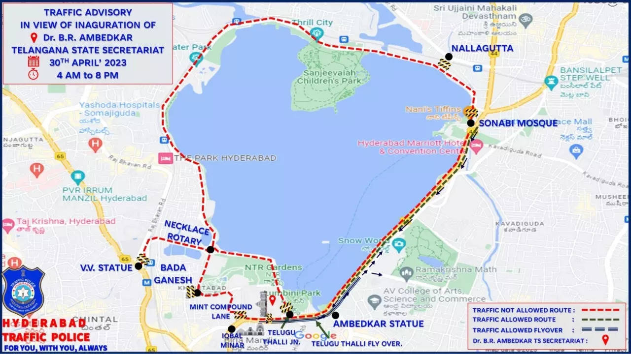 Hyderabad traffic advisory for Telangana state secretariat inauguration