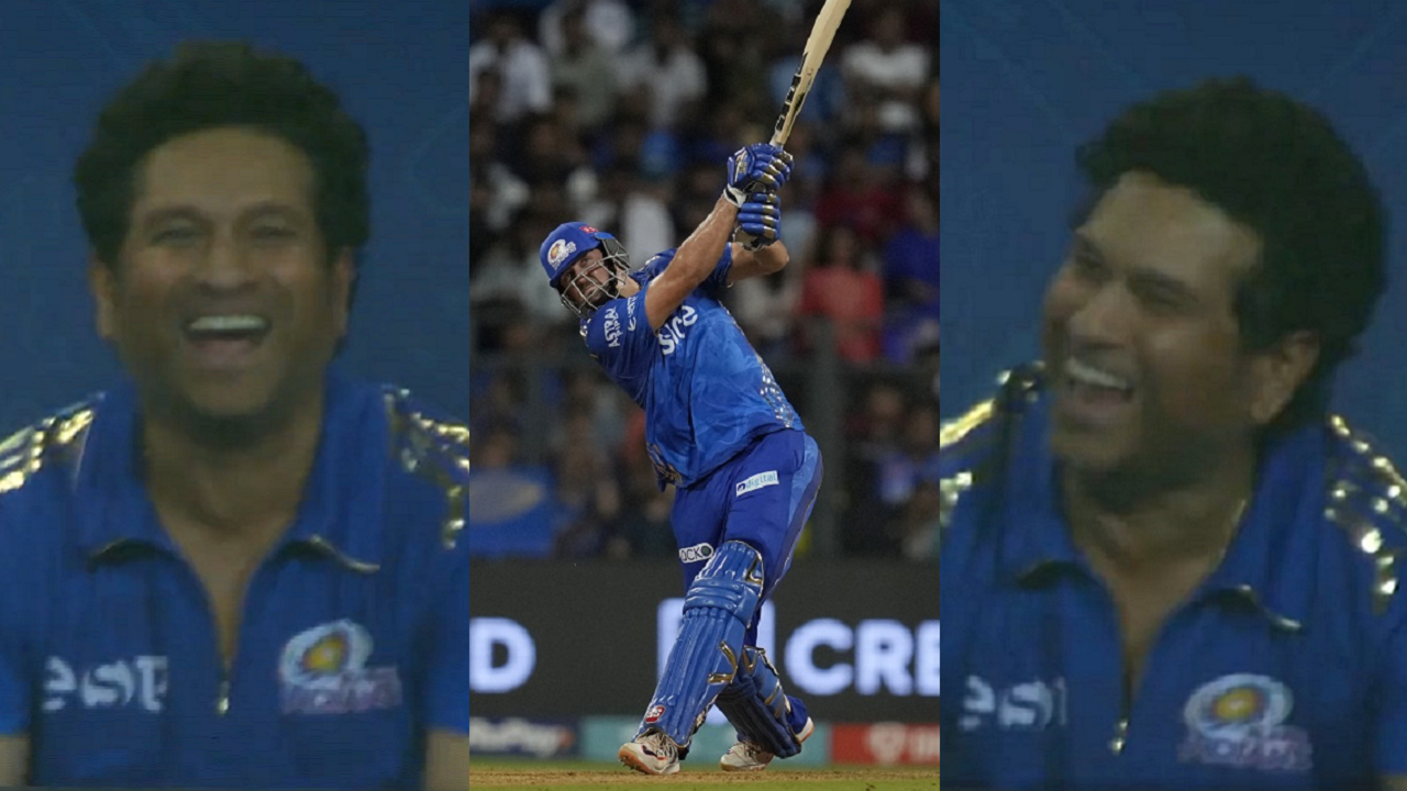 Sachin Tendulkar Viral Reaction To Tim David's Six IPL 2023 MI vs RR