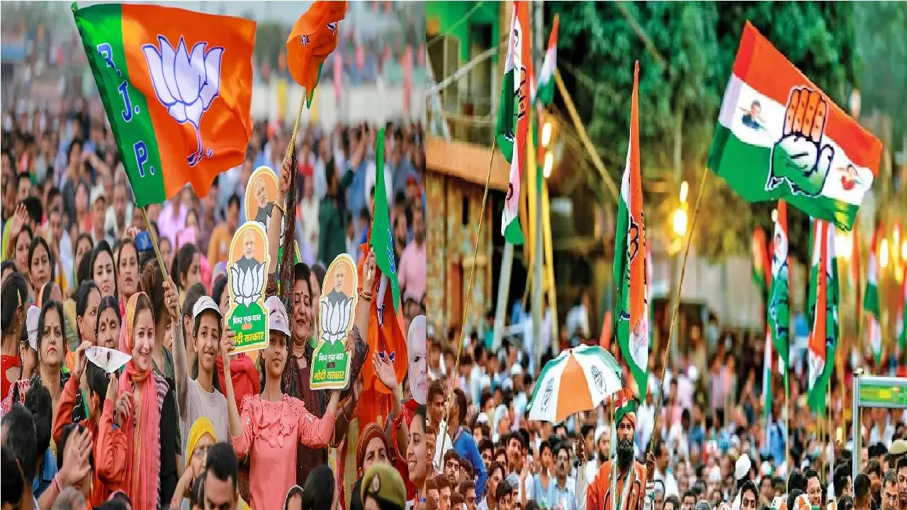 ​BJP and Congress flags